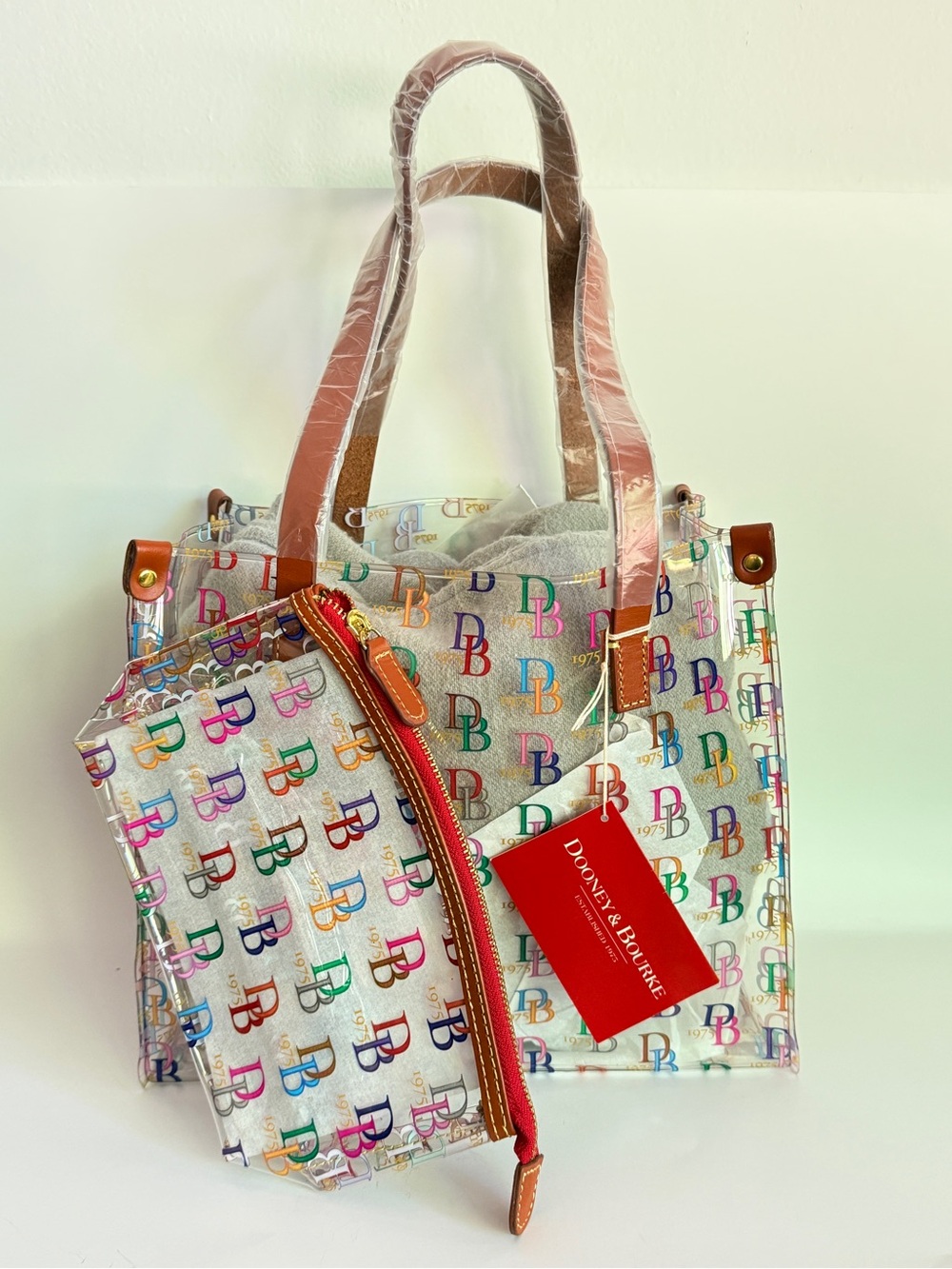 Dooney & Bourke IT Multi Tote Bag Medium Shopper Clear Vinyl Stadium w Pouch NWT